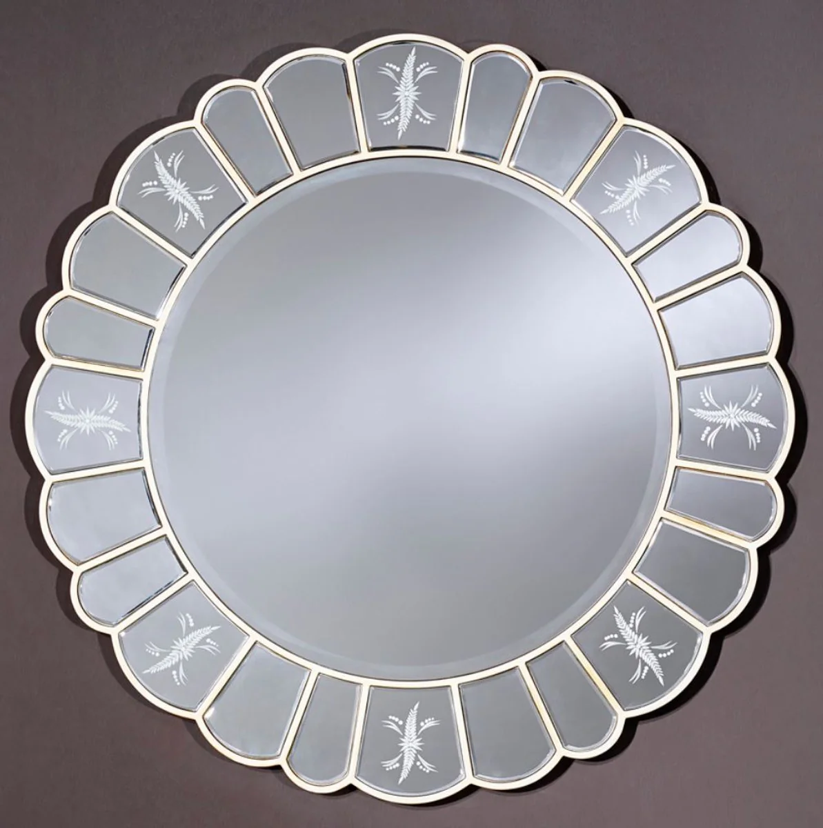 Wall mirror with decorative engravings Ø 100 cm - luxury living room accessories
