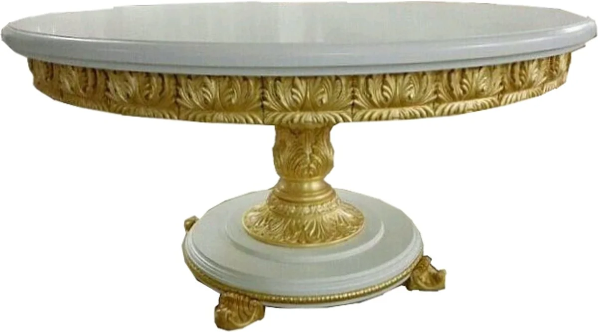 Luxury baroque dining table round white / gold with glass top 140 cm - baroque table furniture