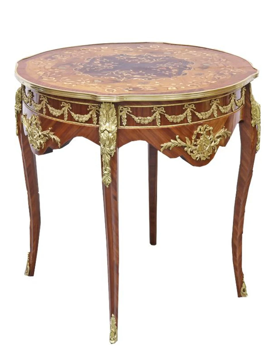 Baroque side table mahogany inlaid / gold H78 x 76 cm - Louis XVI antique style table - furniture