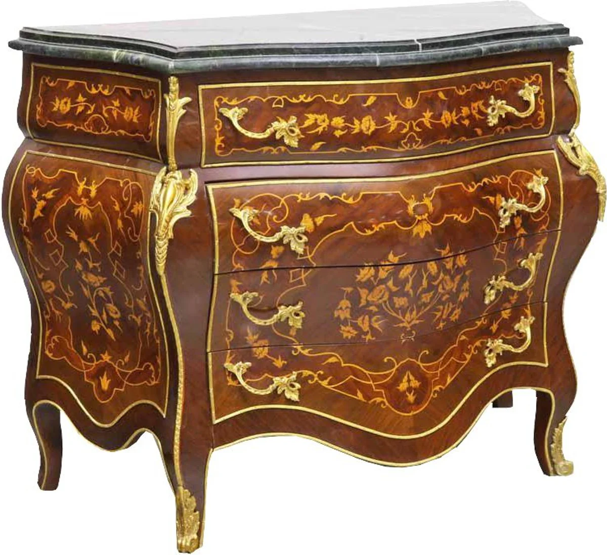 Baroque style chest of drawers with 4 drawers and marble top in brown / gold / black 110 x 50 x H. 90 cm - antique style furniture