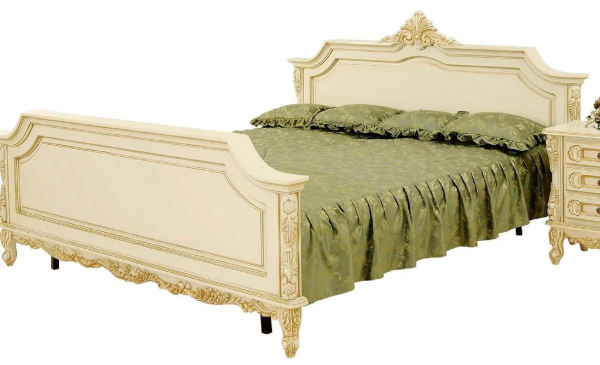 Luxury Baroque Double Bed Cream / Beige - Magnificent Solid Wood Bed - Luxury Bedroom Furniture in Baroque Style - Baroque Bedroom Furniture - Noble & Magnificent