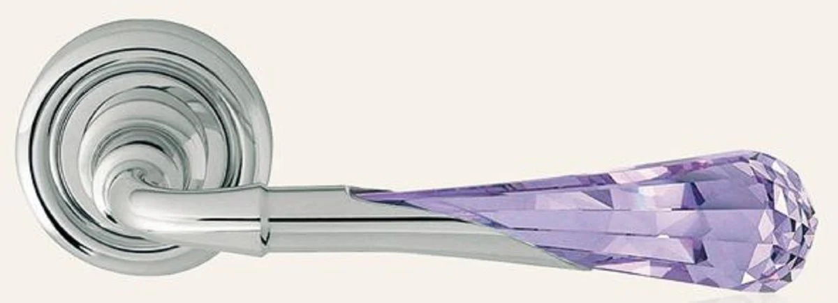 Luxury door handle set silver / purple 15 x H. 5 cm - noble brass door handles with Swarovski crystal glass - luxury quality