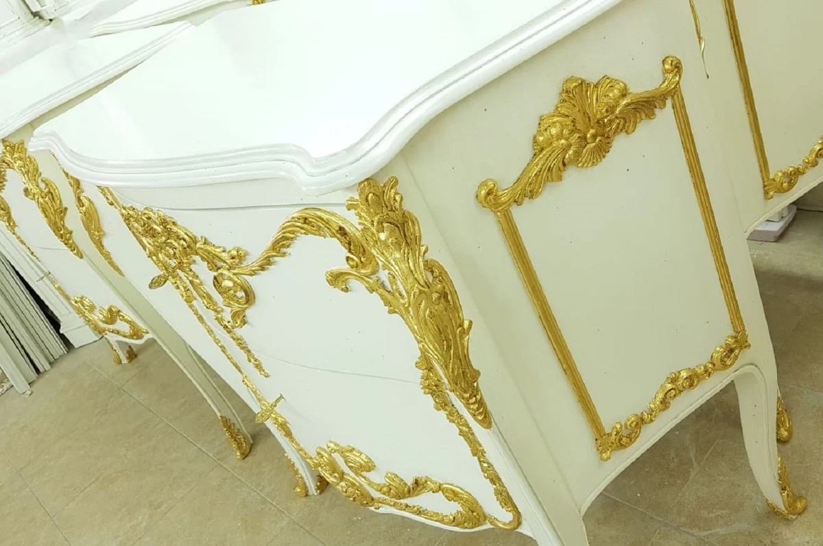 Luxury Baroque chest of drawers white / gold - Handmade solid wood chest of drawers with 2 drawers - Luxury furniture in the Baroque style - Baroque furniture - Luxury quality - Made in Italy