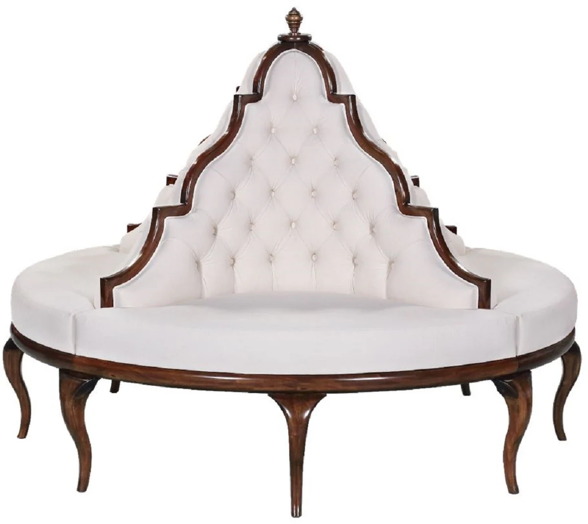 Luxury Baroque Round Sofa White / Dark Brown - Handcrafted Round Sofa - Baroque Hotel & Restaurant Furniture