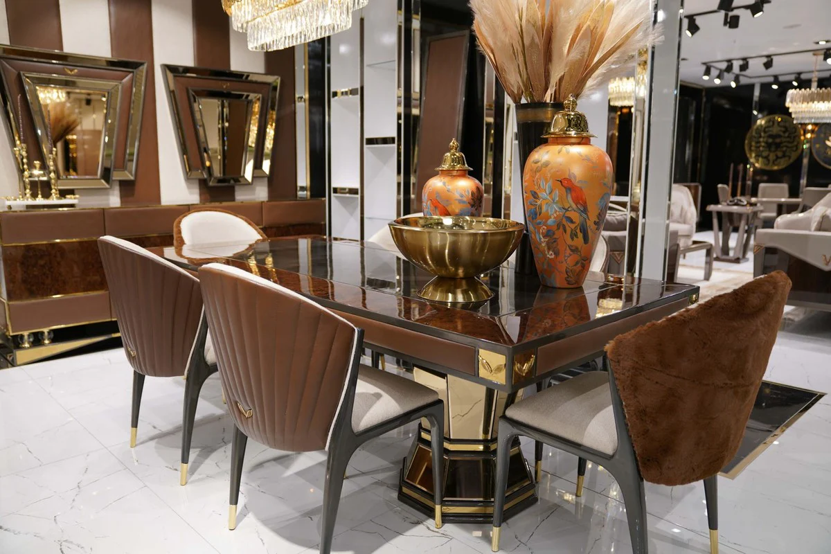 Luxury dining room set natural colors / brown / gray / gold - 1 luxury dining table & 6 luxury dining room chairs - dining room furniture - luxury furniture - luxury furnishings - dining room furnishings