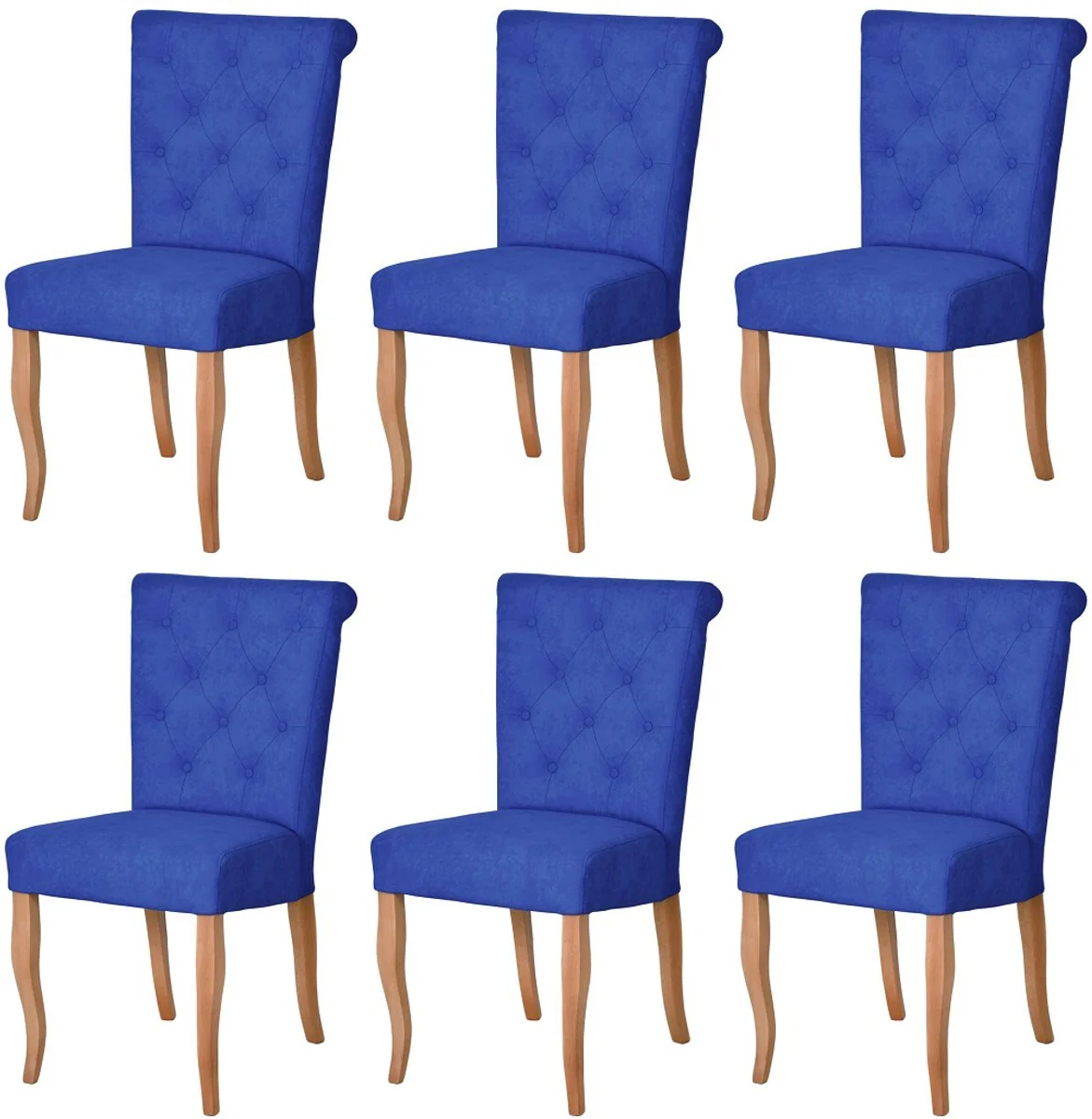 Chesterfield Neo Baroque Dining Room Chair Set of 6 Blue / Natural Colors - Kitchen Chairs Set - Dining Room Furniture - Chesterfield Furniture - Neo Baroque Furniture