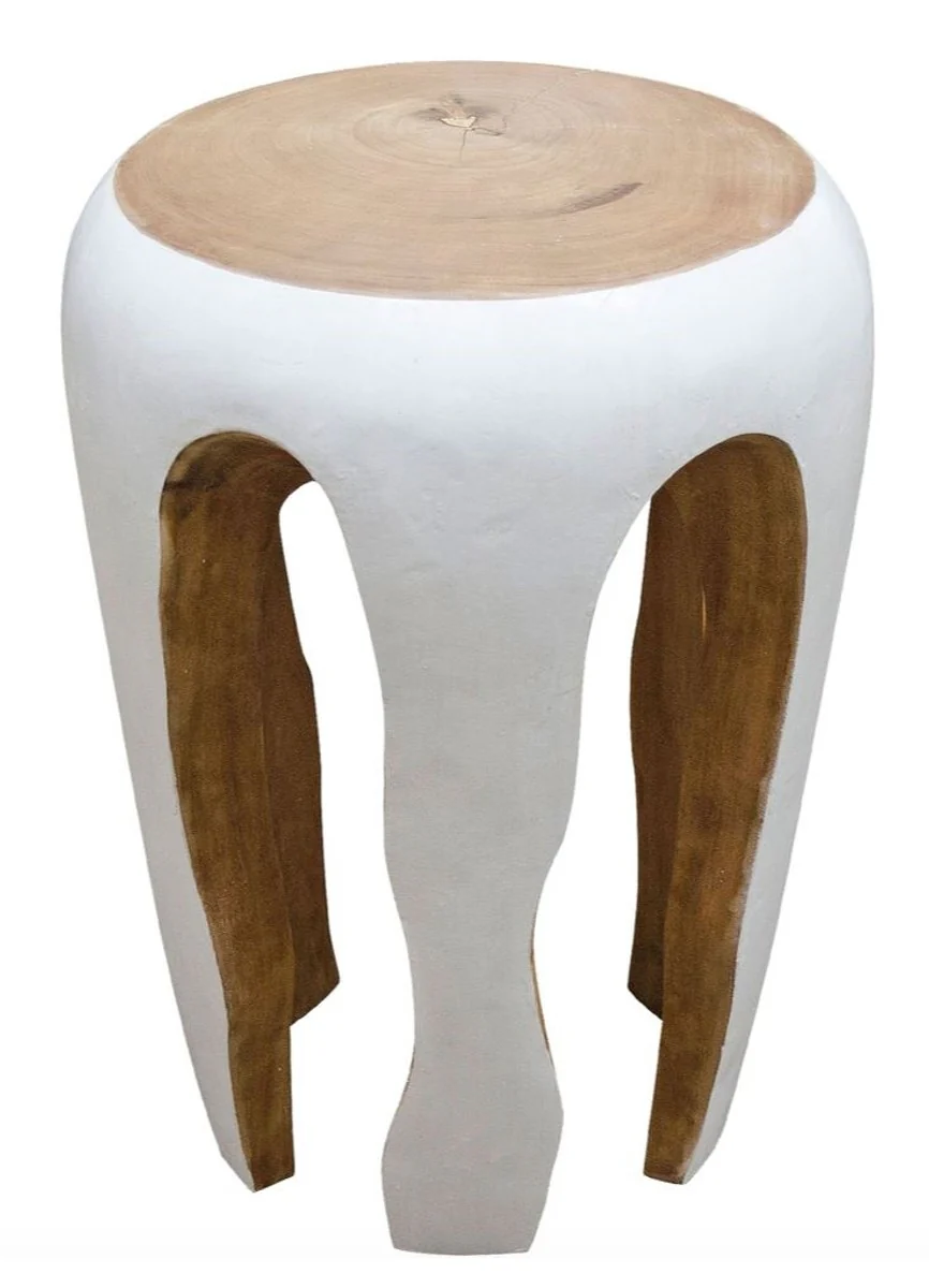 Side table white / natural colors 40 x H. 54.5 cm - living room furniture