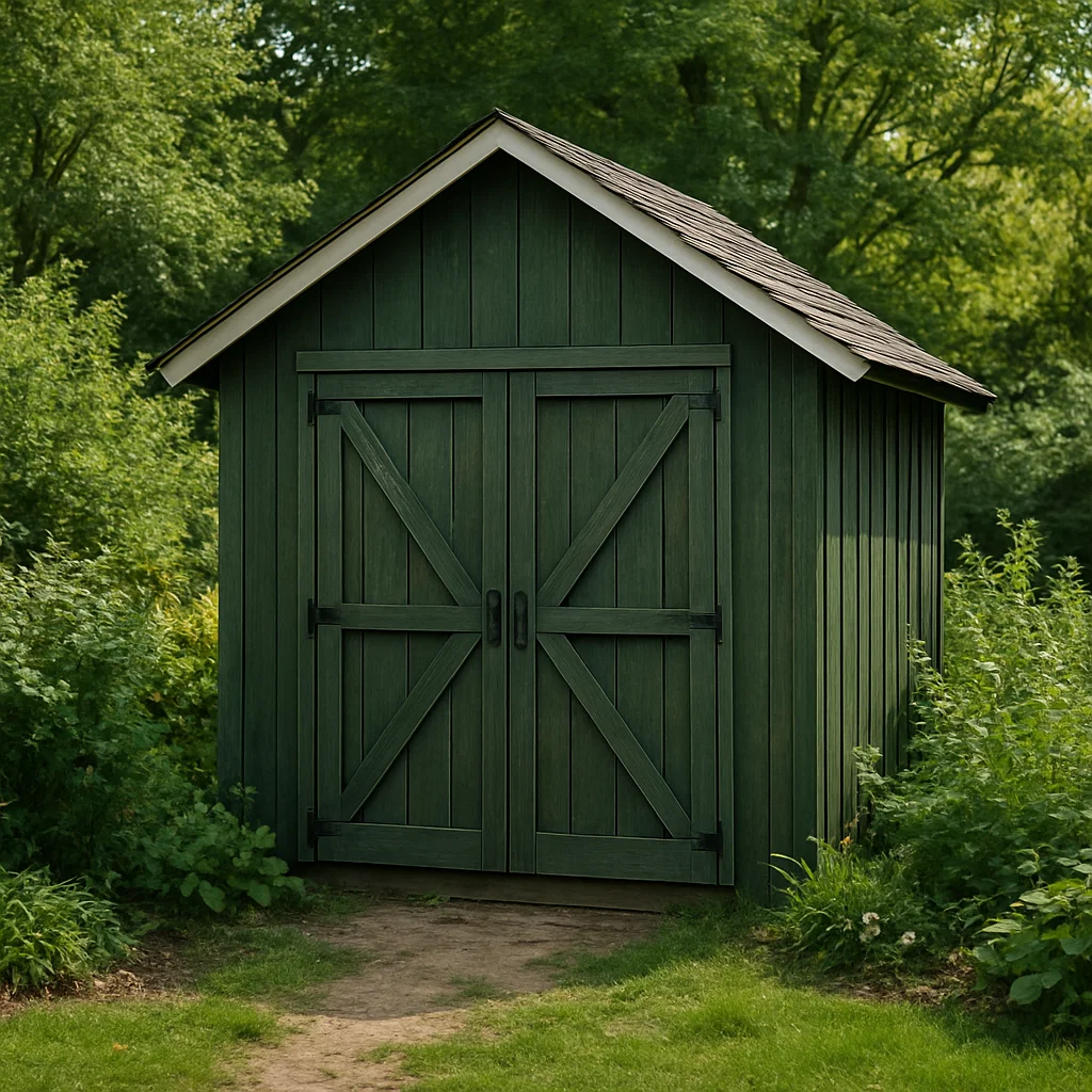 Dunkelgrüner Gartenschuppen aus Holz für den Außenbereich, 220×190×240 cm, wnMyOGb223vy