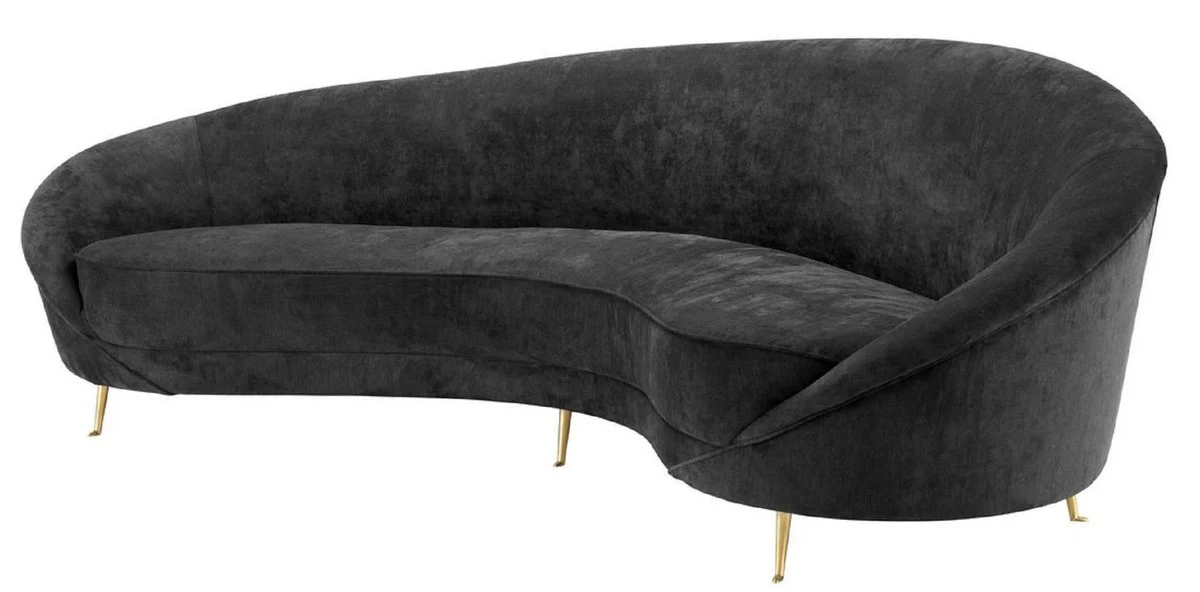 Designer velvet sofa black / brass 245 x 87 x H. 79 cm - Curved luxury couch - Designer living room furniture