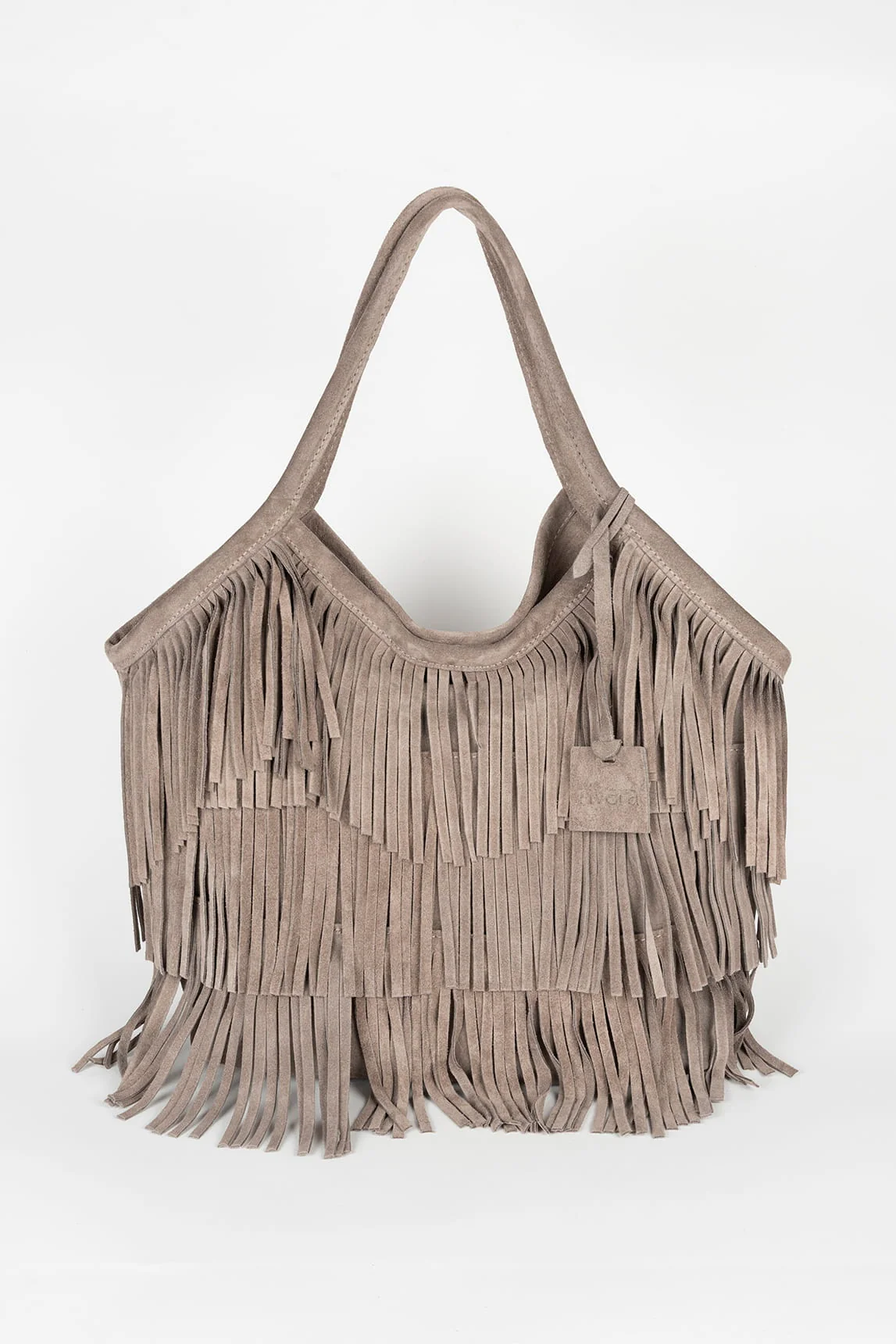 Rivera-Spain Taupe-Ganache-Tasche mit Fransen