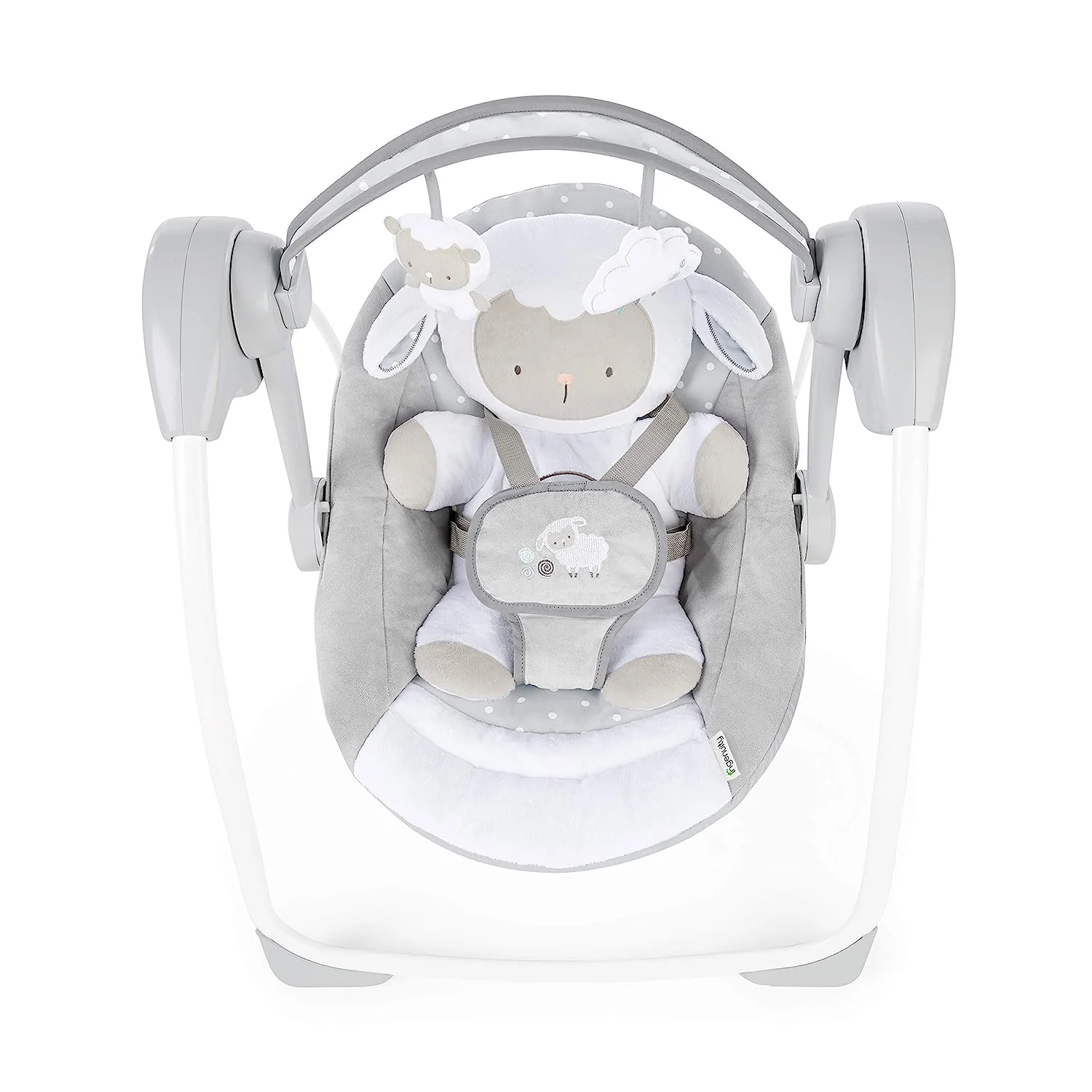 Ingenuity Soothe 'n Delight, kompakte, tragbare 6-Gang-Plüsch-Babyschaukel mit Musik, einfach zusammenklappbar, 0–9 Monate, 28–9 kg (Cozy Kingdom)