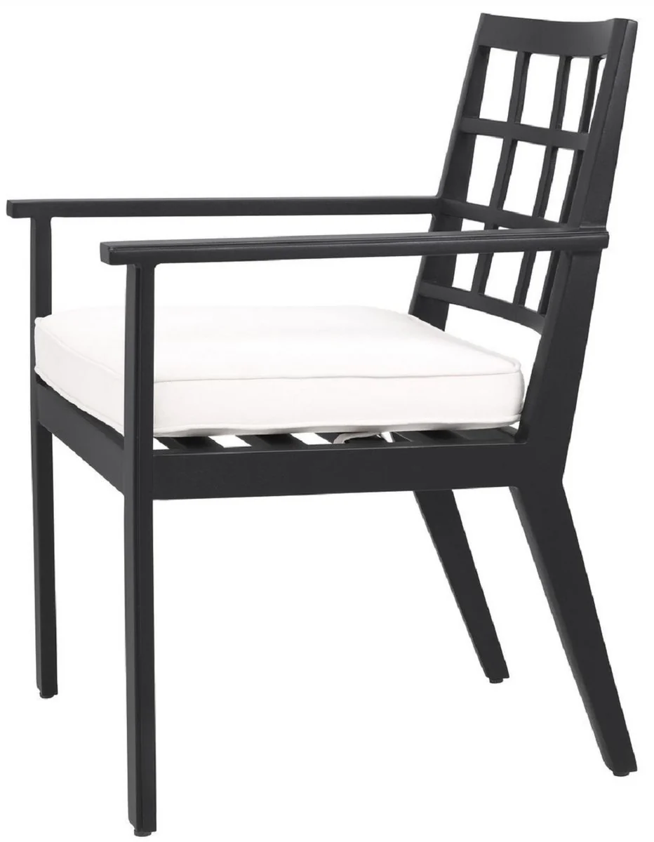 Luxury dining room chair with armrests black / white 64.5 x 65 x H. 88.5 cm - weatherproof aluminum chair with seat cushion - garden patio chair - luxury quality