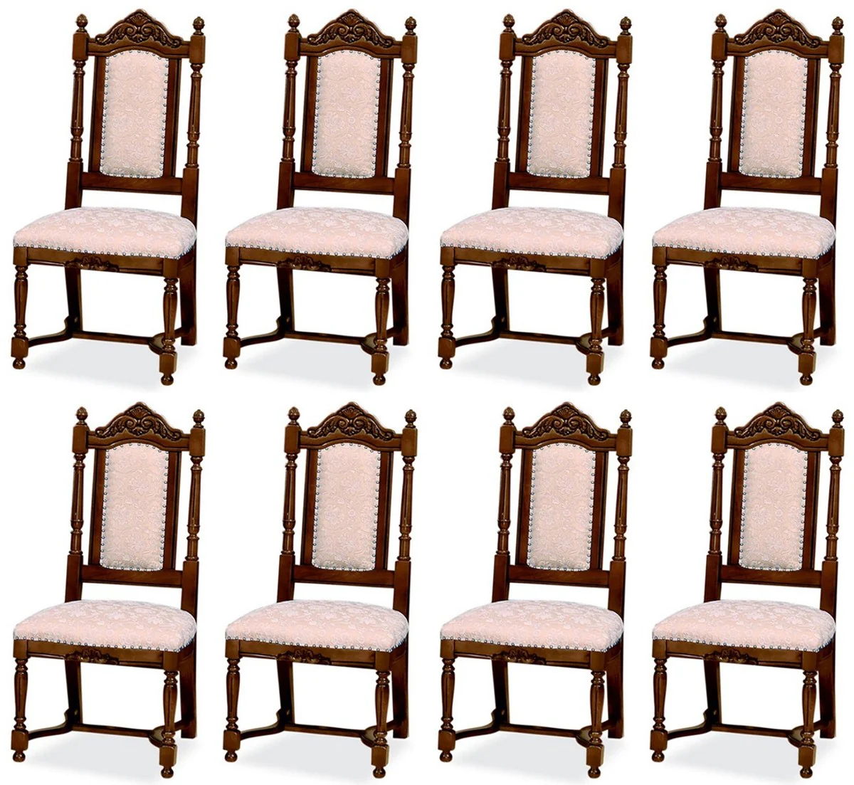 Luxury Baroque Dining Room Chair Set of 8 Pink / White / Dark Brown - Baroque Style Kitchen Chairs - Magnificent Luxury Dining Room Furniture in Baroque Style - Noble & Magnificent