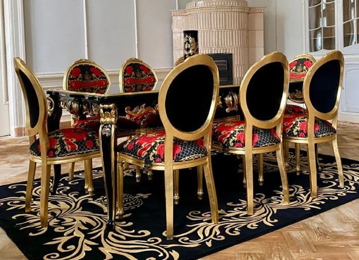 Pompöös by Baroque luxury dining room set - Pompöös Baroque dining table with glass top and 8 chairs designed by Harald Glööckler - Baroque dining room furniture