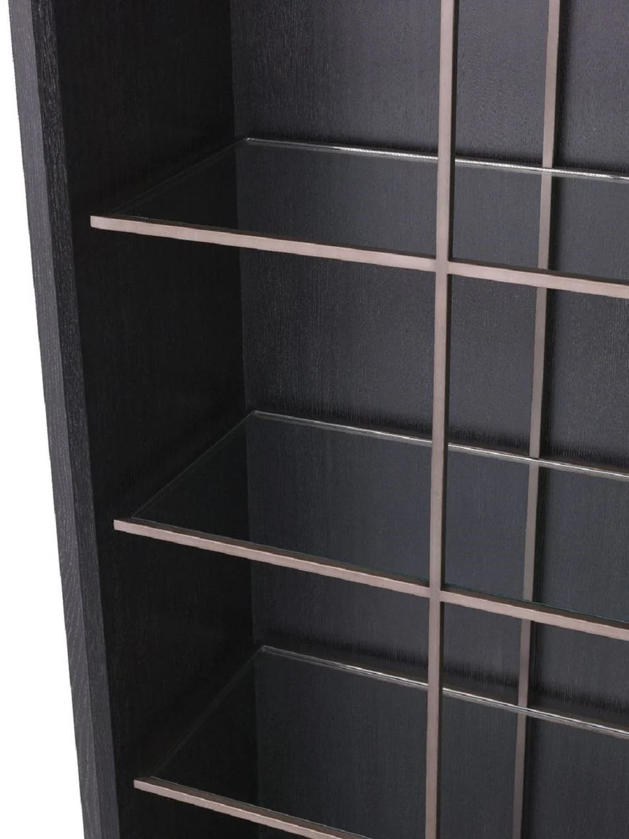 Luxury shelf cabinet with 4 glass shelves anthracite gray / copper colors 150 x 46 x H. 221.5 cm - bookcase - living room cabinet - office cabinet - luxury cabinet