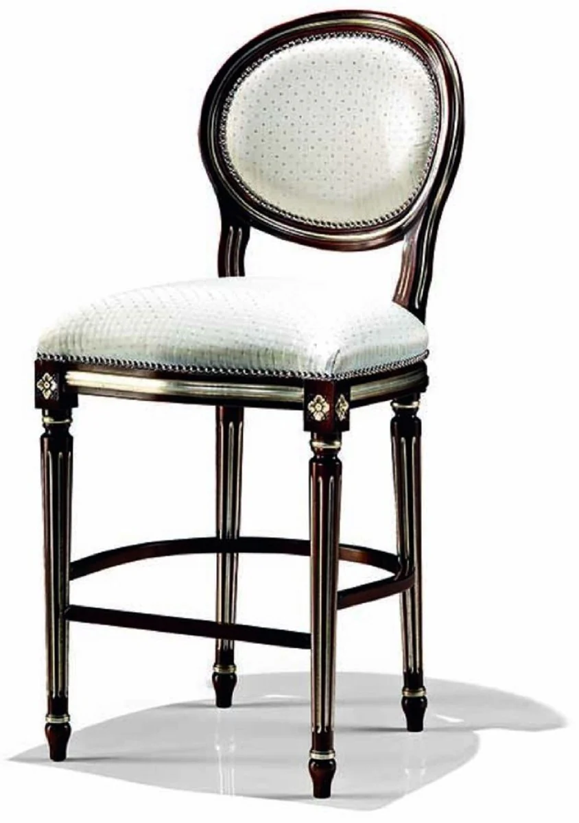 Luxury Baroque Bar Chair Cream / Dark Brown / Gold H. 101 cm - Made in Italy