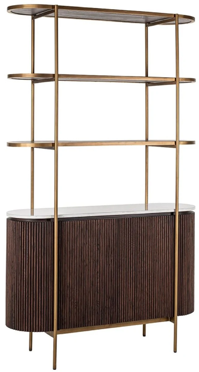 Luxury shelf cabinet dark brown / white / brass 120 x 40 x H. 200 cm - living room furniture - living room furnishings - luxury furniture - luxury furnishings - furniture luxury