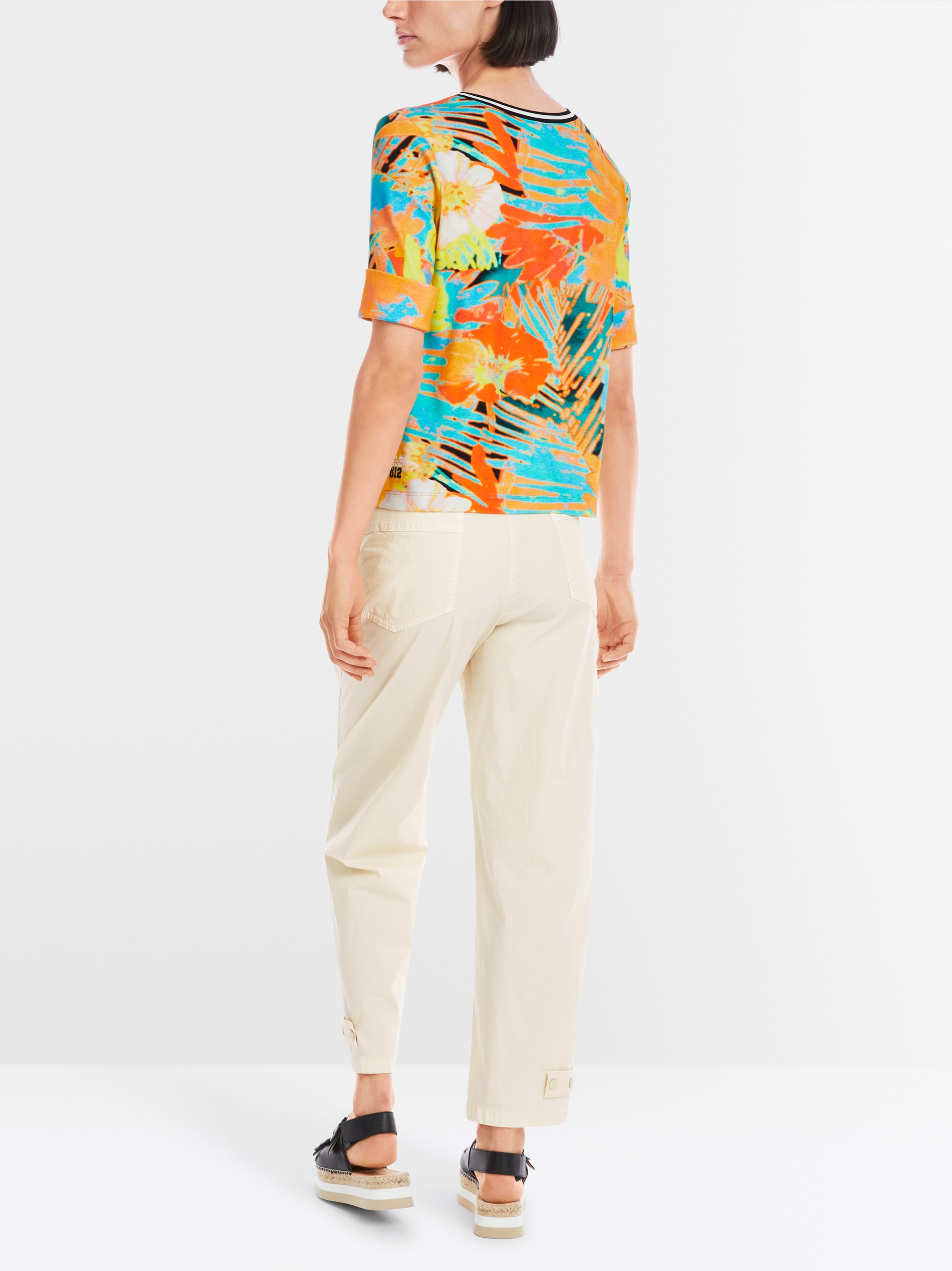 Geripptes T-Shirt mit Hawaii-Print von Marc-Cain