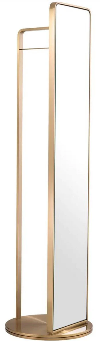 Luxury standing mirror with coat stand brass Ø 55.5 x H. 201 cm - Freestanding rotating mirror with coat stand - Luxury wardrobe furniture - Luxury quality