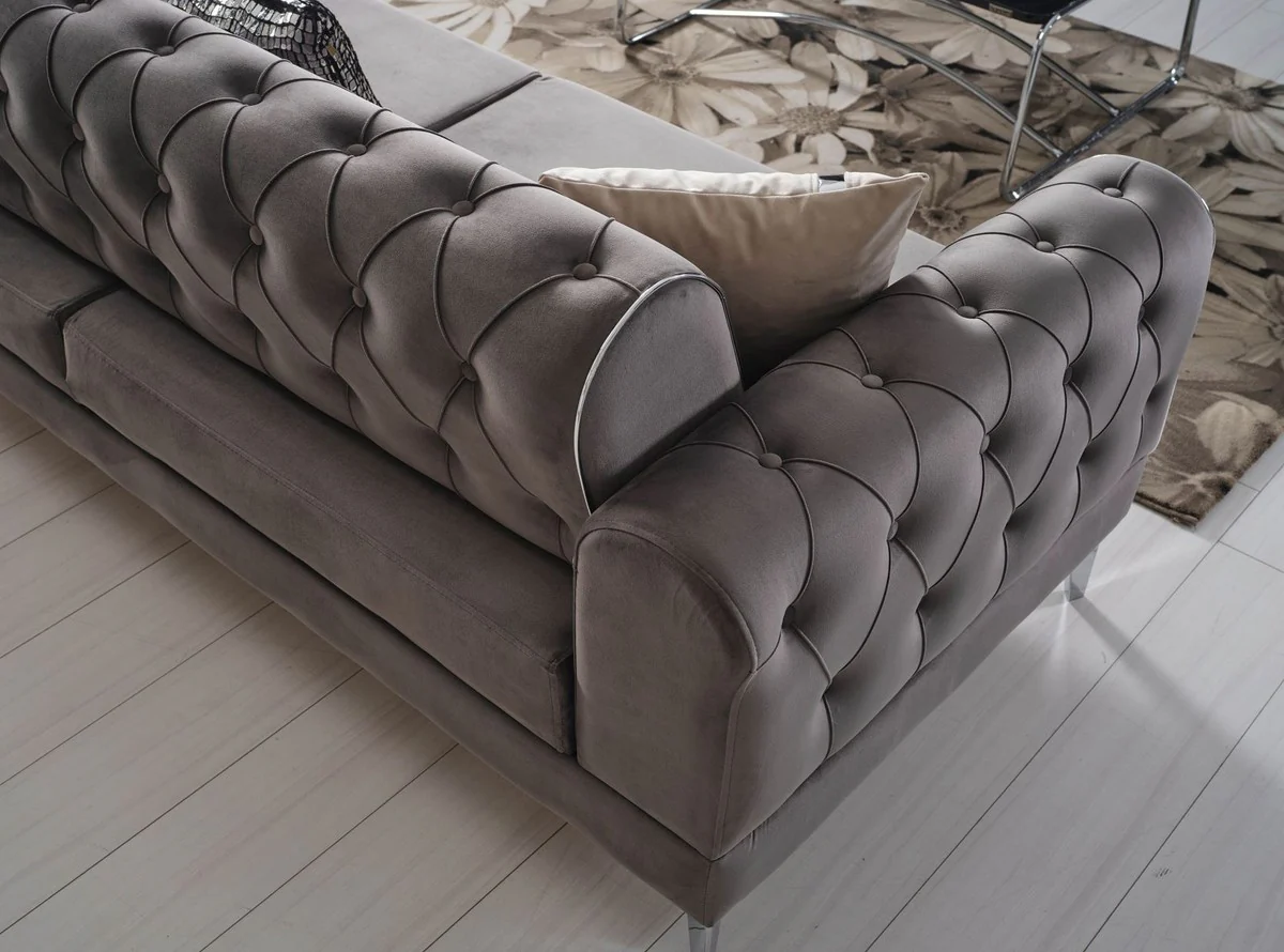 Luxury sofa bed gray / silver 225 x 95 x H. 83 cm - Living room sofa with 4 cushions - Luxury living room furniture