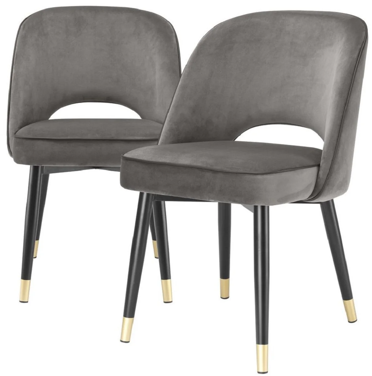 Luxury dining room chair set gray / black / brass 53 x 56 x H. 84 cm - Dining room chairs with elegant velvet fabric - Dining room furniture