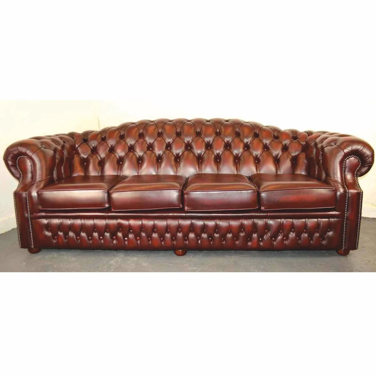 Luxury Chesterfield leather 4 seater sofa red / brown 236.5 cm - genuine leather furniture