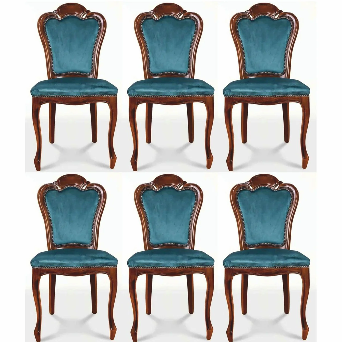Luxury Baroque Dining Room Chair Set of 6 Blue / Brown - Baroque Furniture