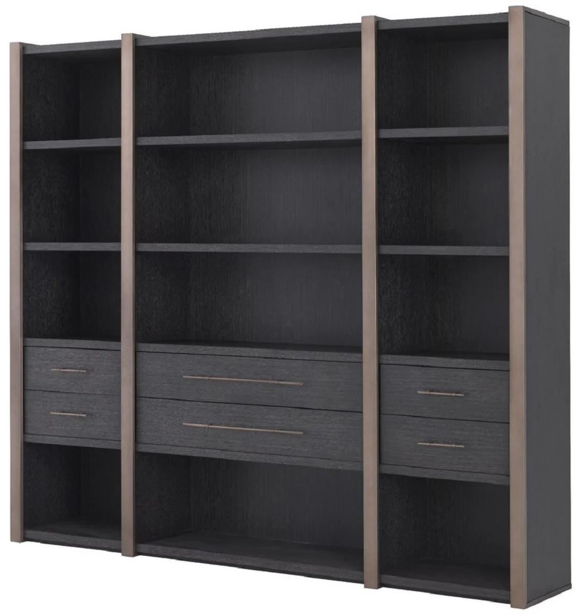 Luxury shelf cabinet with 6 drawers anthracite gray / bronze color 253 x 47 x H. 229 cm - bookcase - living room cabinet - office cabinet - luxury cabinet