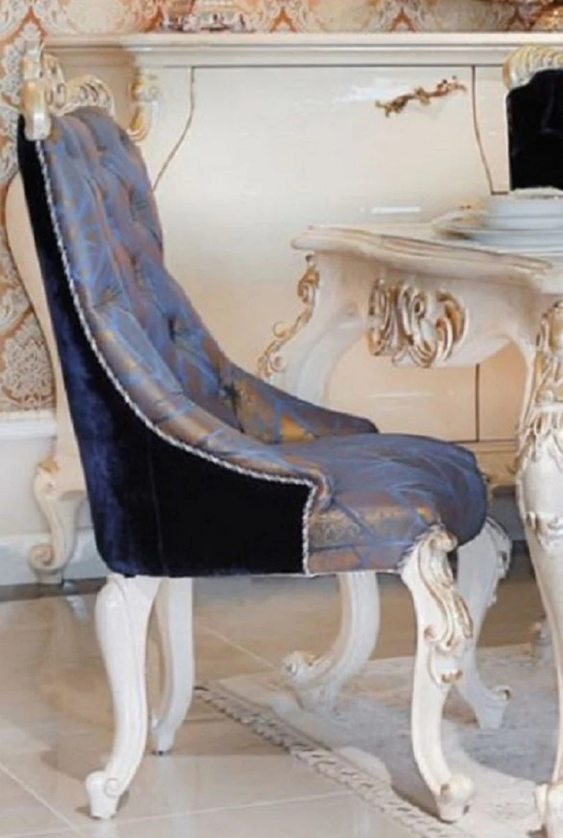 Luxury Baroque Dining Chair Blue / Dark Blue / Bronze / Gold - Handmade Solid Wood Kitchen Chair - Dining Room Furniture in Baroque Style