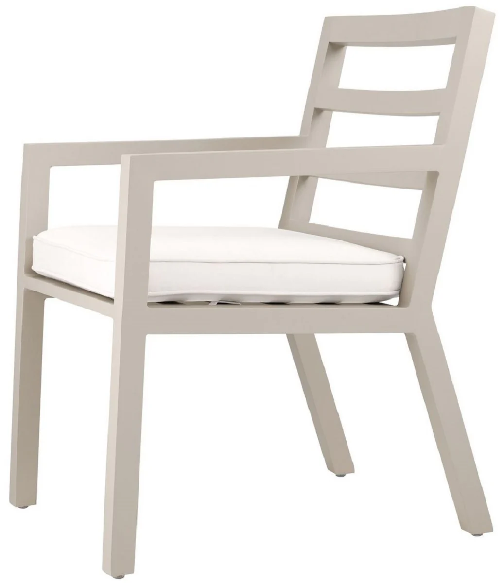 Luxury dining room chair with armrests sand color / white 56 x 66.5 x H. 87 cm - weatherproof aluminum chair with seat cushion - garden patio chair - luxury quality