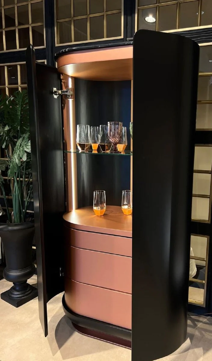 Luxury bar cabinet black / copper 80 x 50 x H. 165 cm - Illuminated solid wood wine cabinet with 2 doors - Living room furniture - Bar furniture - Hotel furniture - Luxury collection