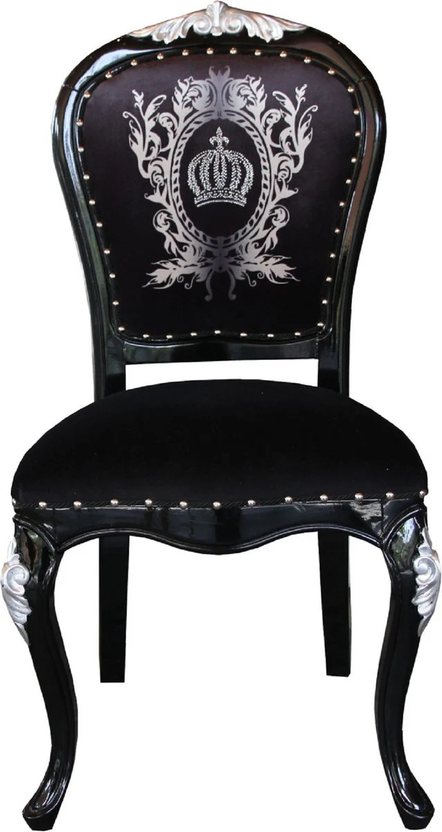 Pompöös by Luxury Baroque Dining Room Chairs with Crown Black / Silver - Pompöös Baroque Chairs designed by Harald Glööckler - 6 dining room chairs