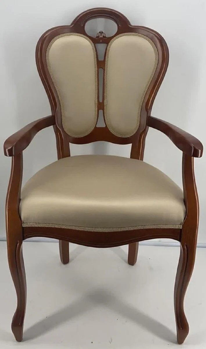 Luxury Art Nouveau dining chair with armrests gold / brown 57 x 43 x H. 105 cm - Padded solid wood chair - Art Nouveau dining room furniture