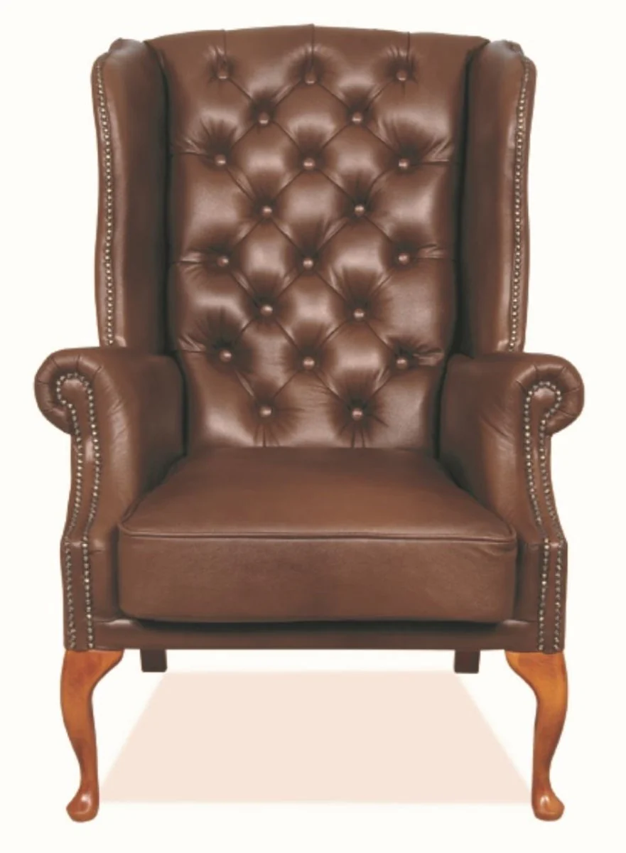 Chesterfield genuine leather wing chair brown 80 x 80 x H. 110 cm - luxury armchair