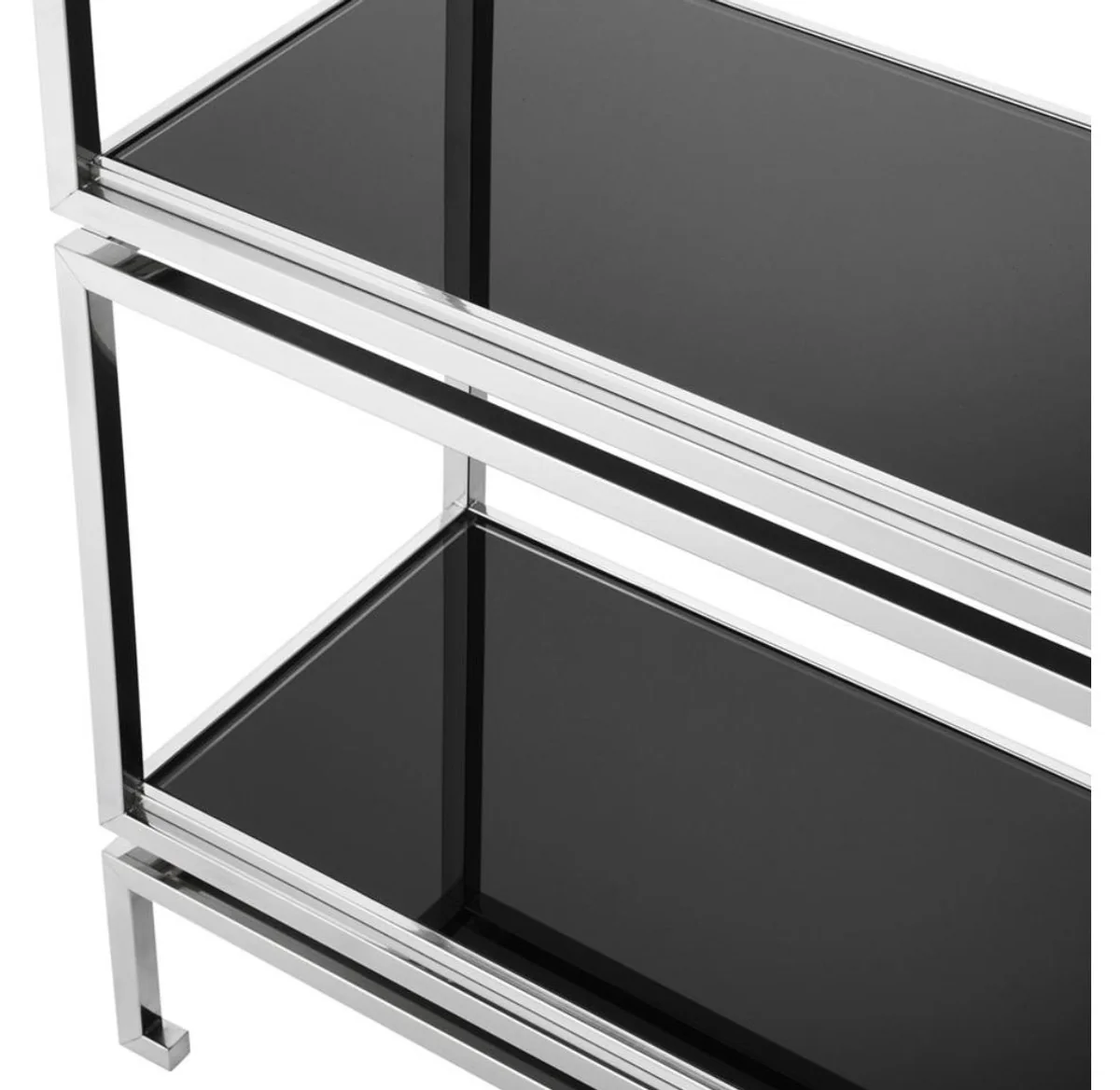 Stainless steel shelf cabinet with black glass panels 90 x 35 x H. 223.5 cm - luxury living room cabinet