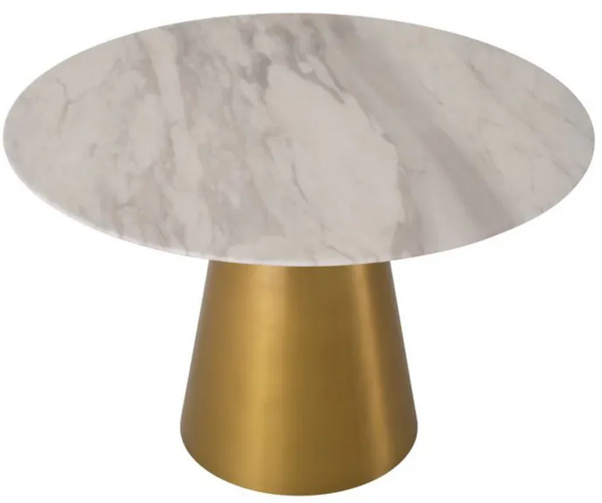 Luxury dining table white / brass colored Ø 120 x H. 77 cm - Round marble kitchen table - Luxury dining room furniture