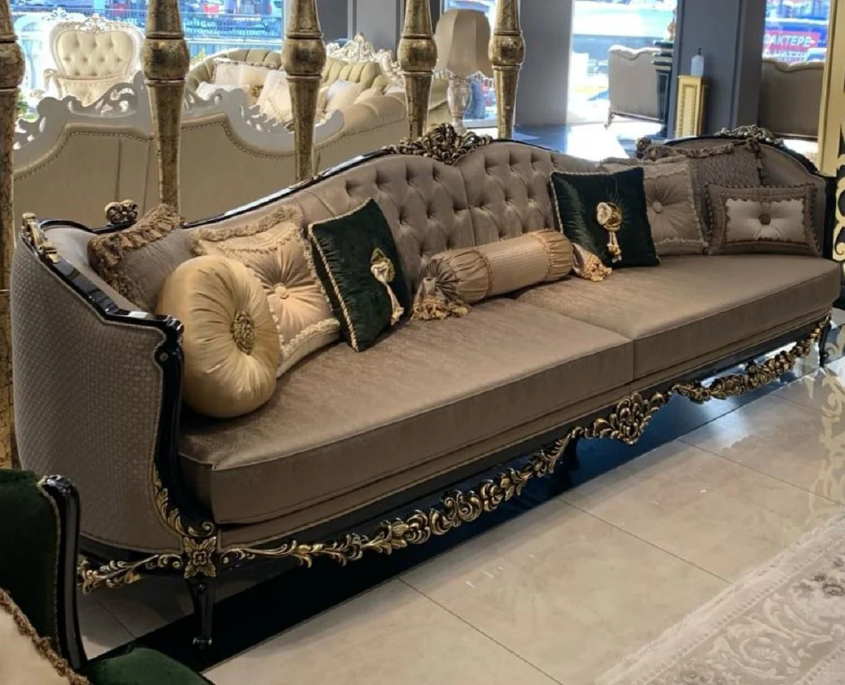 Luxury baroque sofa silver / black / gold - magnificent living room in baroque style - baroque living room furniture - noble & magnificent