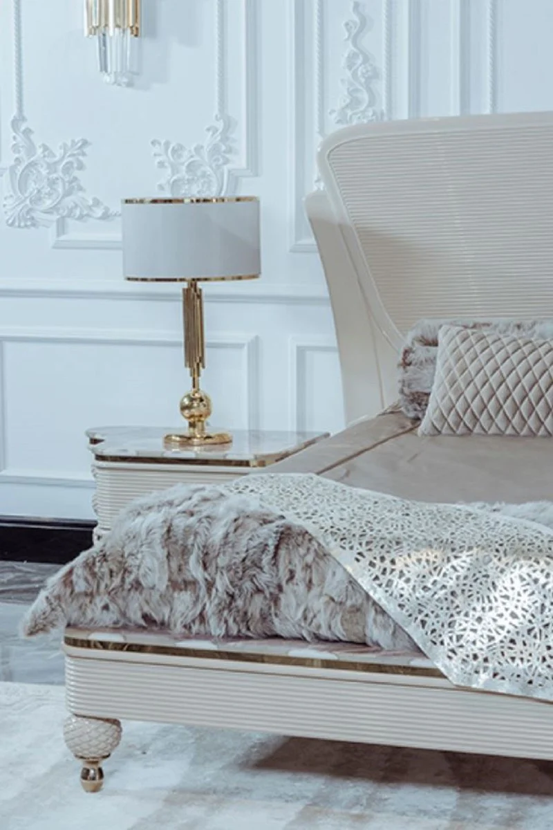 Luxury Art Deco double bed beige / gray / gold - noble solid wood bed with headboard - Art Deco bedroom & hotel furniture - luxury collection