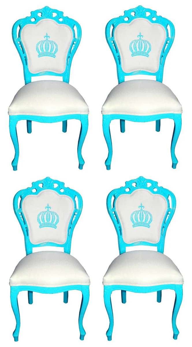 Pompöös by Luxury Baroque Dining Room Chairs White / Turquoise - Pompöös Baroque Chairs designed by Harald Glööckler - 4 Dining Room Chairs - Baroque Dining Room Furniture