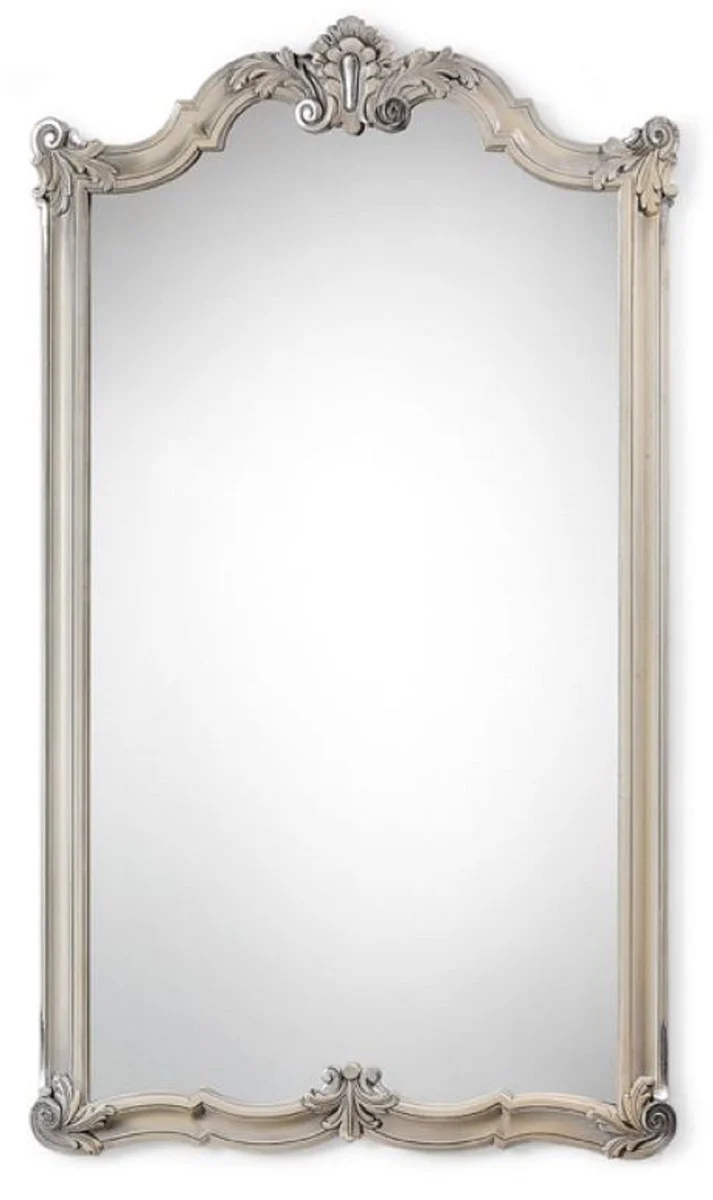 Luxury Baroque Mirror Antique Beige / Silver - Magnificent Baroque Style Solid Wood Wall Mirror - Luxury Furniture in Baroque Style - Baroque Interior - Luxury Quality - Made in Italy