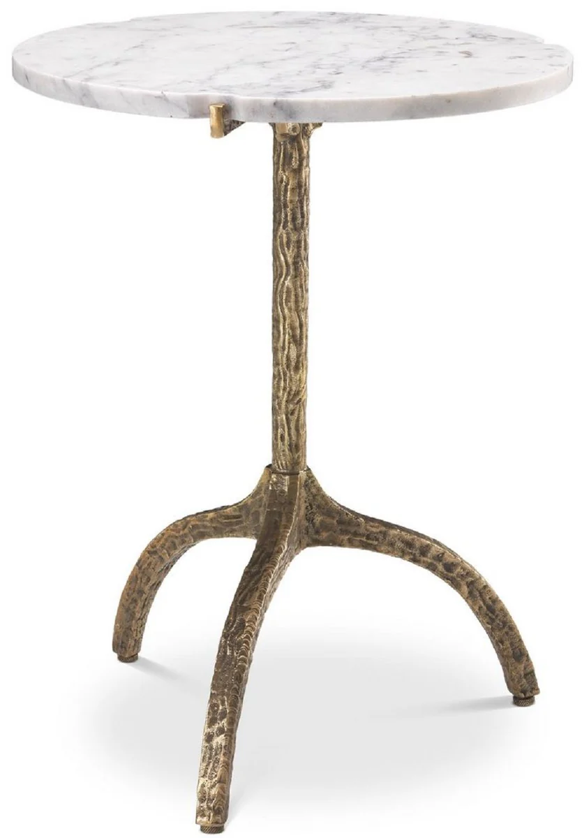 Luxury side table vintage brass / white Ø 45 x H. 58.5 cm - brass table with marble top - living room furniture - luxury furniture