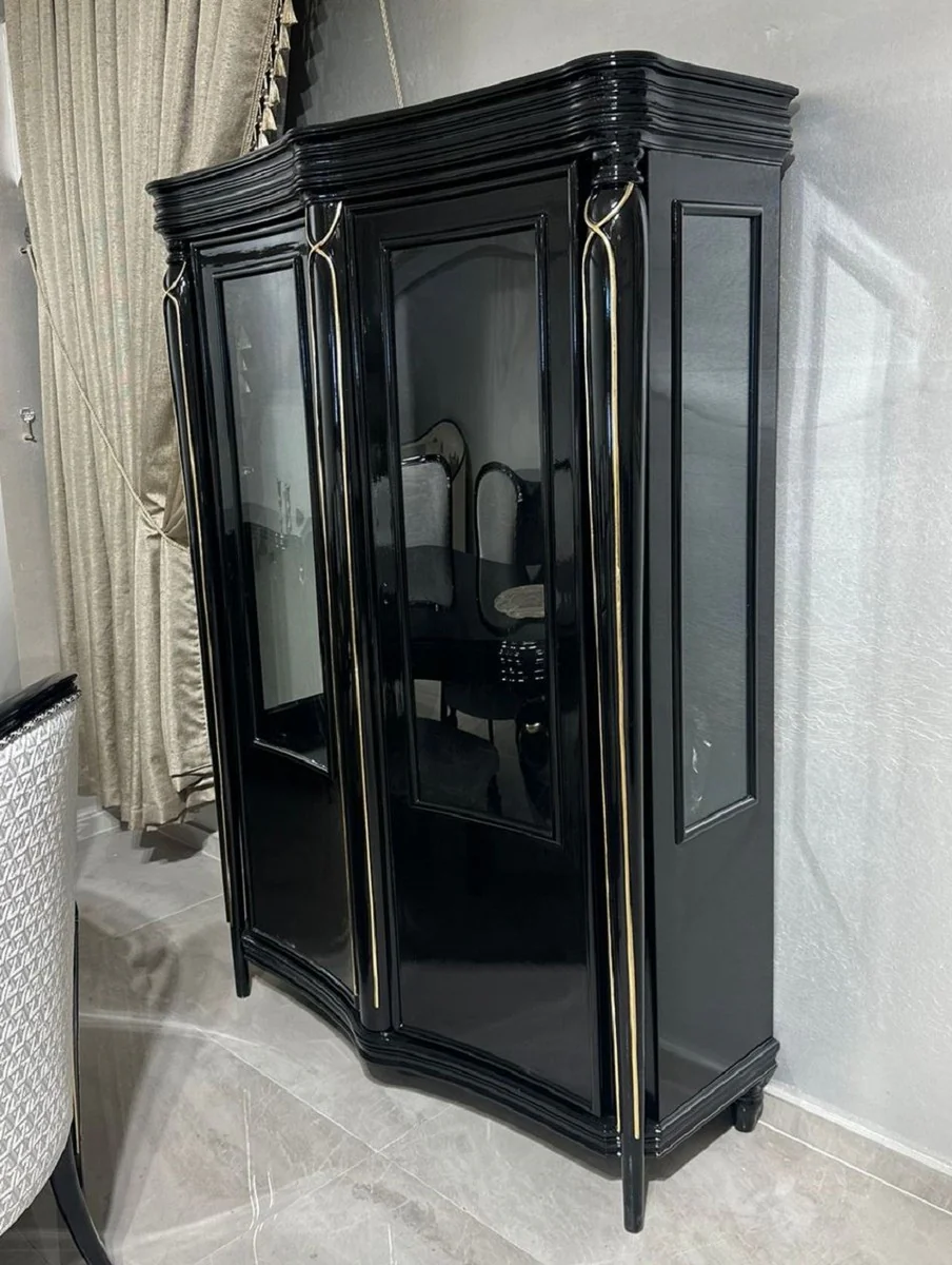Luxury baroque display cabinet with 2 glass doors black / gold - baroque dining room furniture
