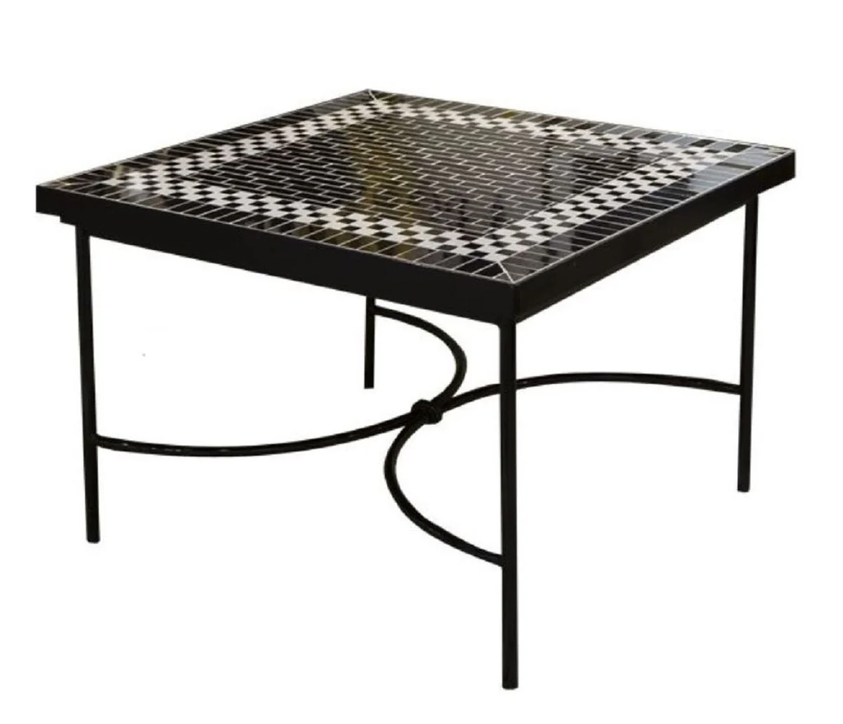 Luxury Art Nouveau side table black / white 60 x 60 x H. 50 cm - handmade wrought iron table with ceramic tiles table top - living room garden patio table furniture