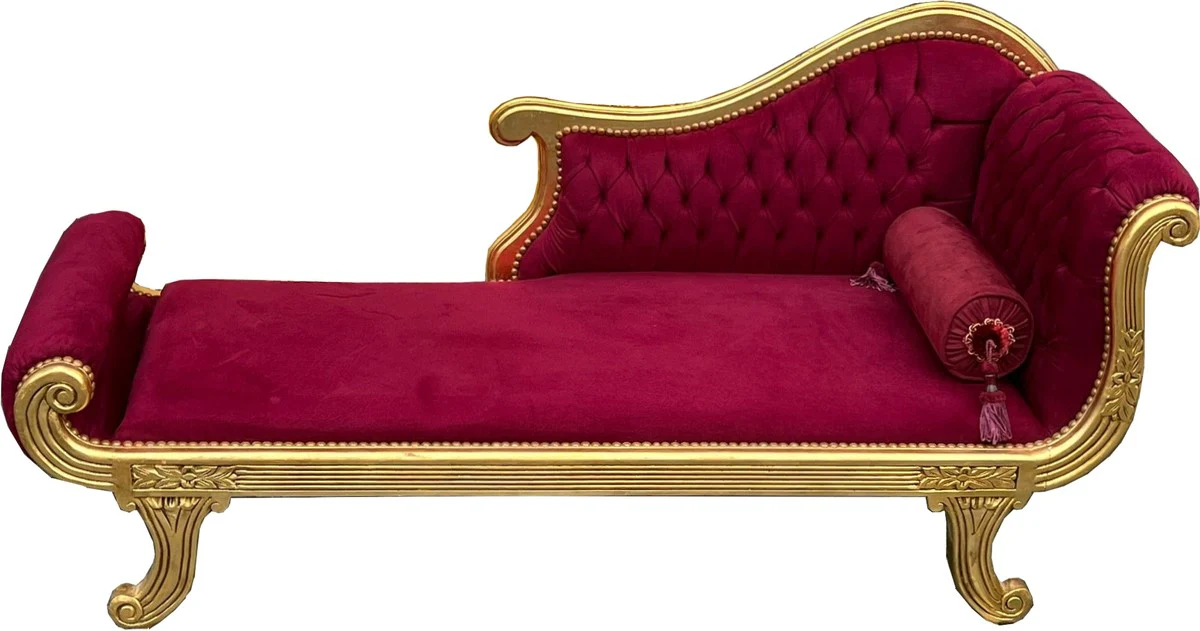 Baroque chaise longue model XXL Bordeaux red / gold - antique style - lounger living room furniture
