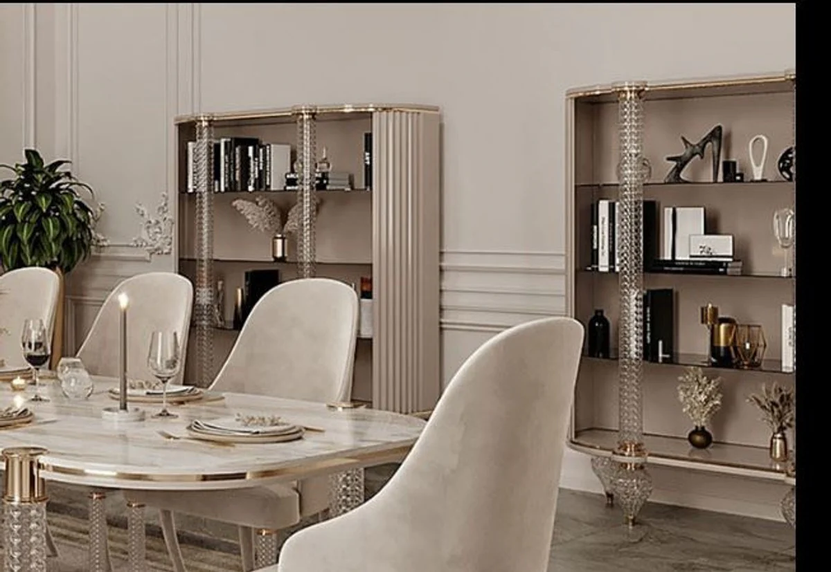 Luxury Art Deco Dining Room Set White / Gray / Gold - 1 Art Deco Dining Table with Faux Marble Table Top & 6 Art Deco Dining Room Chairs - Art Deco Dining Room Furniture - Luxury Quality