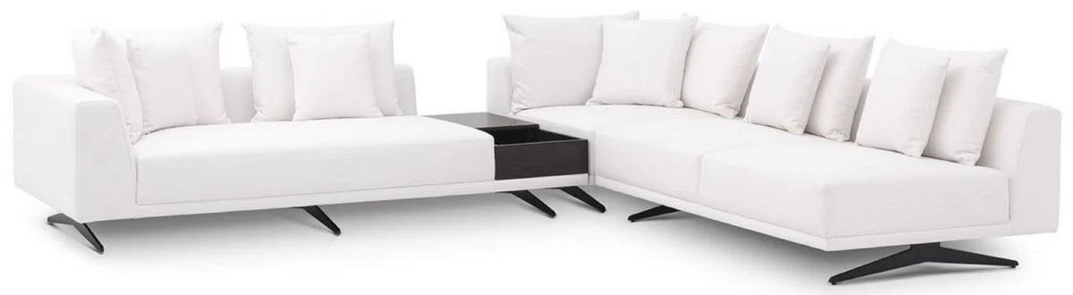 Luxury corner sofa white / bronze 340 x 292 x H. 64 cm - Elegant living room sofa with cushions - Luxury furniture - Luxury quality