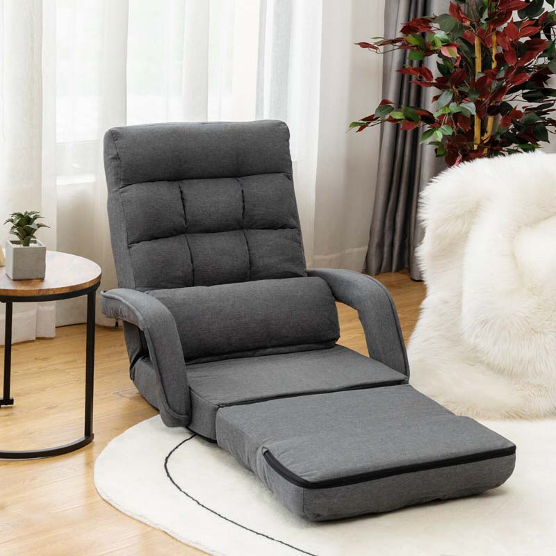 Foldable Massage Floor Chair Recliner, Single Lazy Sofa with Ergonomic Armrest, Adjustable 5 Backrest Position & Detachable Mat
