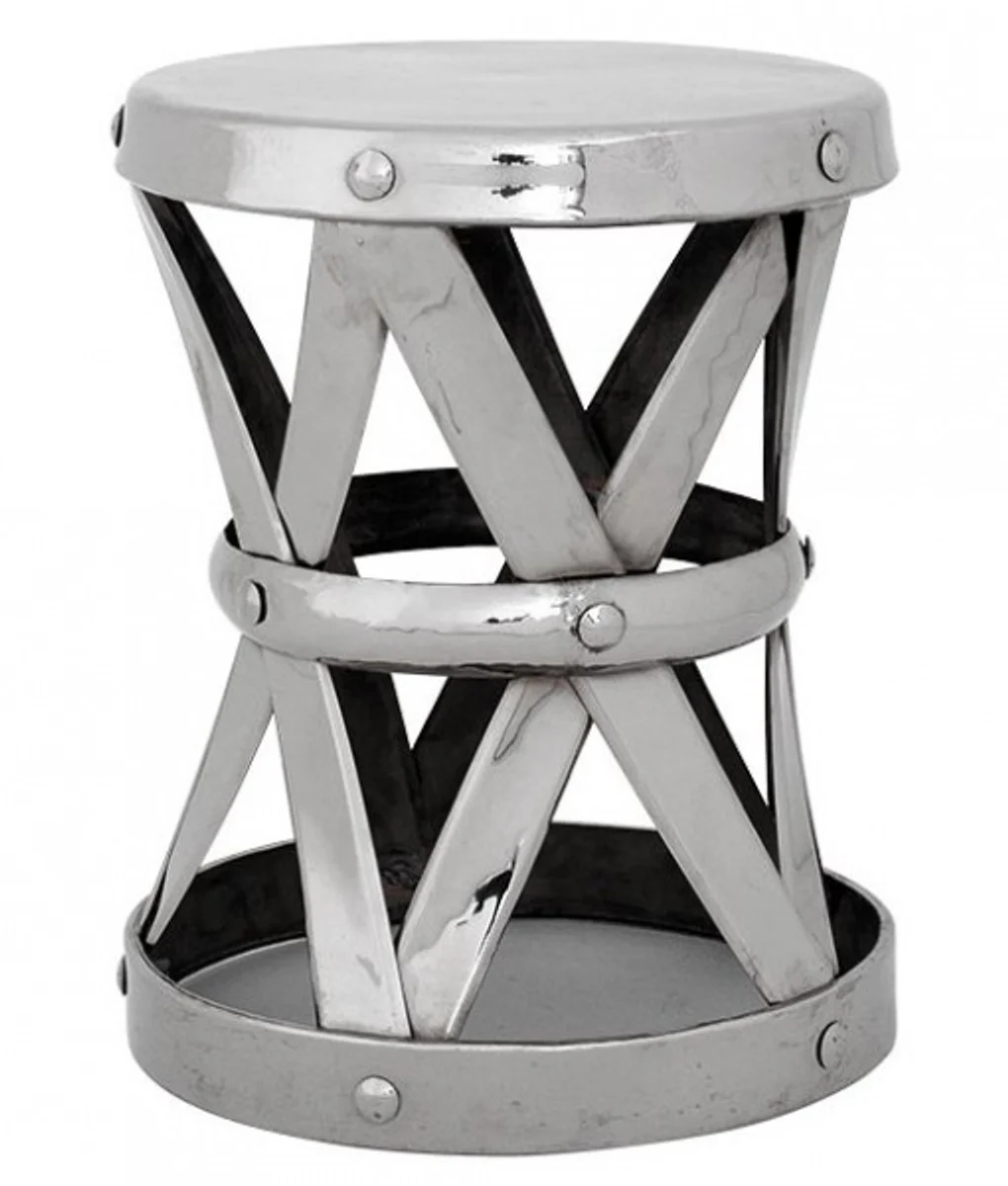 Designer luxury side table / stool silver height 53cm, diameter 44cm - stainless steel stool - nickel finish