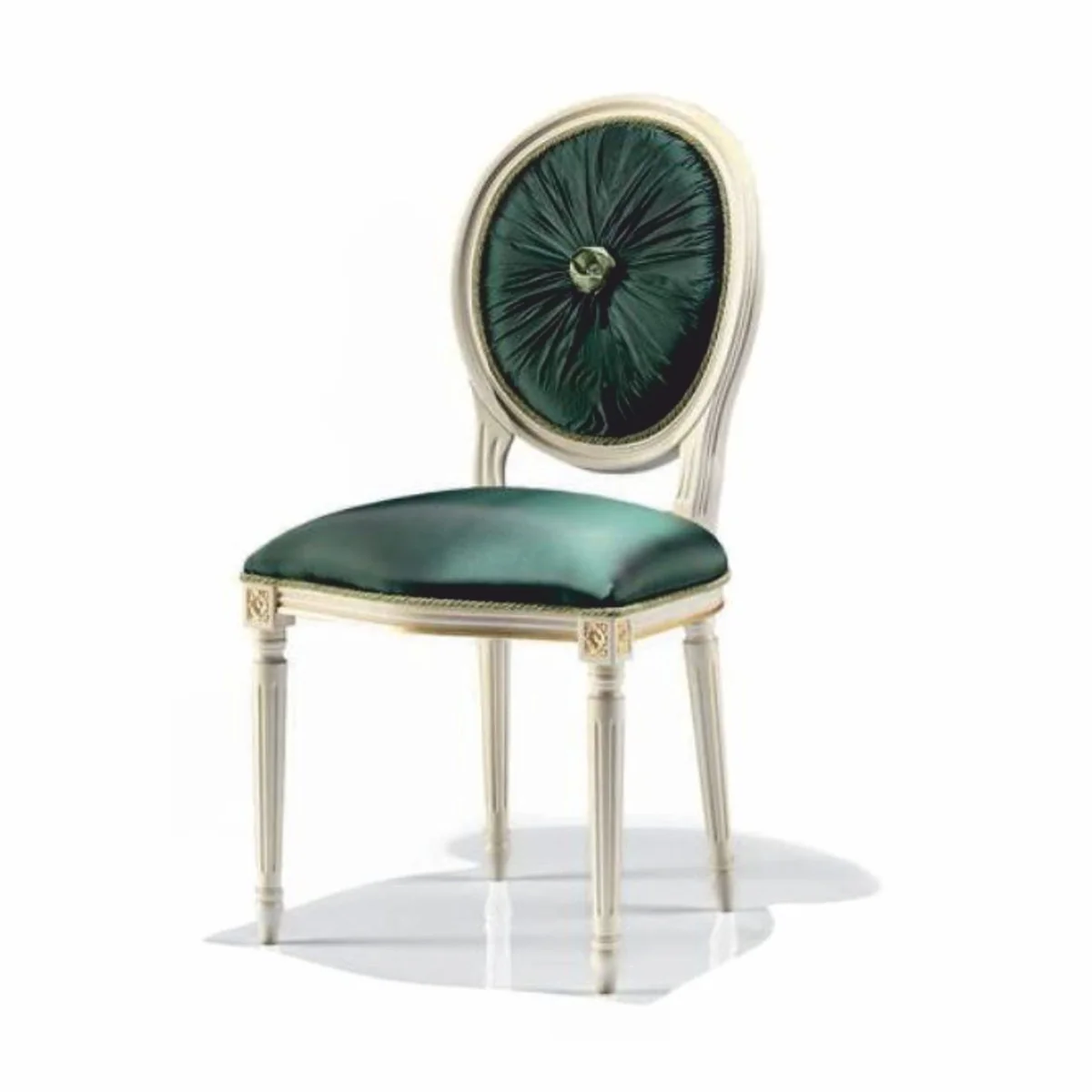 Luxus Barock Esszimmer Stuhl Grün / Weiß / Gold - Made in Italy
