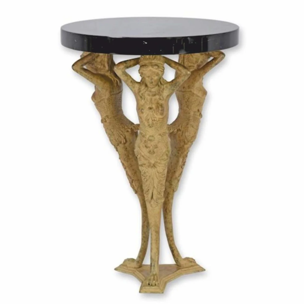 Baroque bronze side table with marble top beige / black H. 67 cm